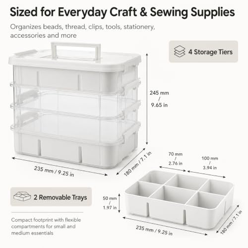 CraftGenes Craft Organizer, 4 Tier Storage Box with Removable Trays, White - color: White