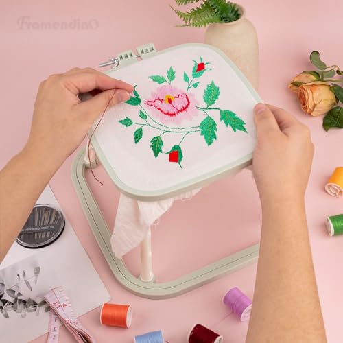 Framendino, Double Layer Embroidery Stand Hoops Frame for Sewing Craft Projects Green - color: Green
