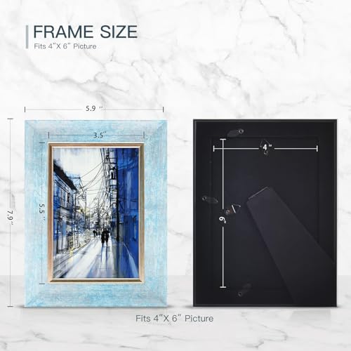XUANLUO 4x6 Picture Frames Set of 4,Rustic Retro Photo Frame(Blue) - color: Blue-4pcs, size: 4×6 inch