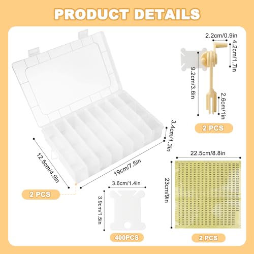 2 Sets Embroidery Floss Organizer, 400 Pcs White Floss Bobbins with 2 Pcs Bobbin Winders and 2 Number Stickers, Plastic Embroidery Thread Organizer, Cross Stitch Thread Storage for DIY Sewing Craft