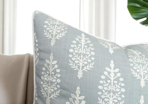 Floral Sprig Embroidered 18x18 Throw Pillow Cover, Robins Egg - color: Robins Egg-chandni, size: 18" x 18" (Pack of 1)