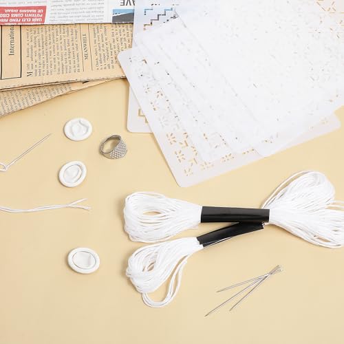 Sashiko Stencil Kit 4.7 x 4.7 Inch Plastic Sashiko Kit with Sashiko-Thimble and Needles Quilting Stencils for Hand Quilting and Embroidery (25 Pcs)