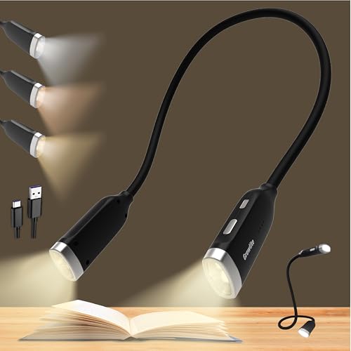 Neck Reading Light, 3 Color & Brightness Adjustable Book Light for Reading in Bed, Hands-Free, Lightweight, USB C Rechargeable, Eye-Caring, Perfect for Crafts, Camping, Kids & Adults (black) - color: Black