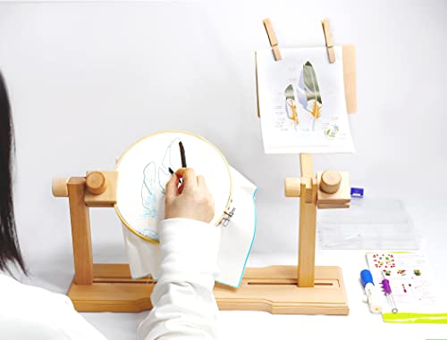 SolidGnik Embroidery Stand, Adjustable Embroidery Hoop Holder, Cross Stitch Stand with Embroidery Kit and 3PCS Embroidery Hoops