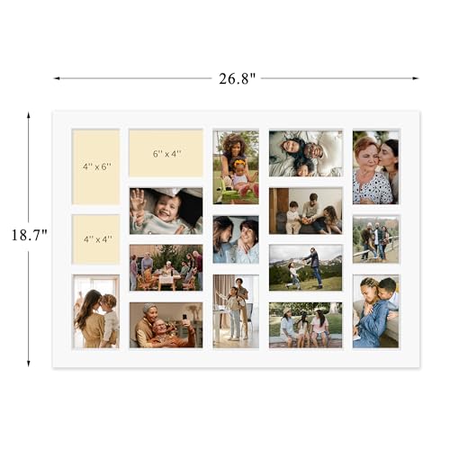 J.M.Deco 17 Opening Collage Picture Frame for Wall Decor, One-piece Photo Frame Collage Gallery Wall Hanging for 4x6 Photos, 4x4 Photos, Ideal Christmas Gift, White - color: White, size: 17 Opening