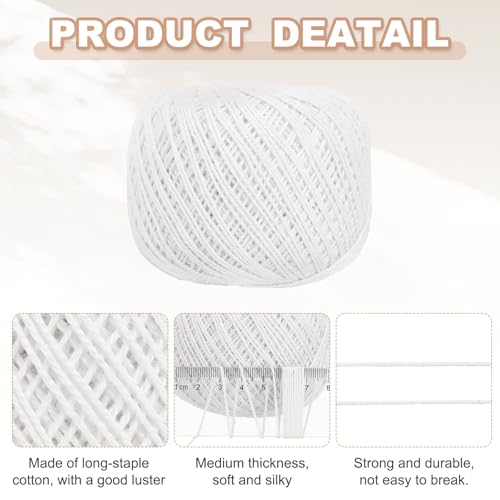 MECCANIXITY Crochet Thread Pearl Cotton Size 3 White 3 Rolls 164 Yards for Crocheting Tatting Knitting Embroidery Sewing - color: White