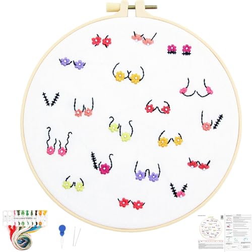 Crafmanoe Flowers Embroidery Kits for Beginners Adults, Hand Embroidery Starters Kits, Stamped Cross Stitch Kits DIY Needlepoint Kits for Beginners Adults, Embroidery Hoop, Thread and Video Tutorial - color: H2081