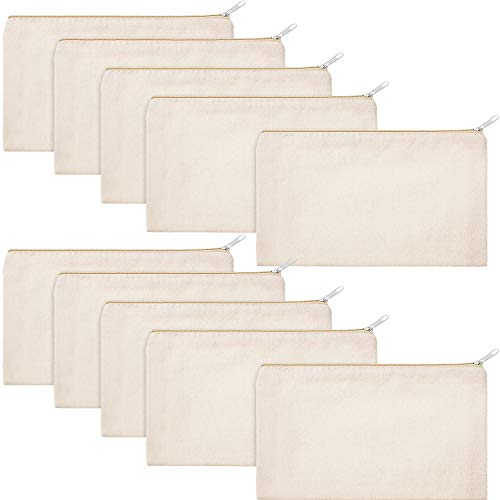 Gejoy 10 Pack Blank Canvas Cosmetic Bags Zipper Pouch DIY,S,Beige - color: Beige, size: Small
