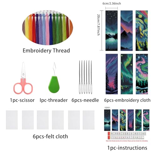 6PCS Cross Stitch Bookmark Kit for Adult Beginners Landscape Cross Stitch Kits with Backing Felt Floss Instruction DIY Stamped Embroidery Bookmark Kit for Starter Adults Book Lovers (2.3x7.8 inch) - color: SQY001
