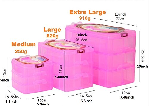 Kamay's Medium 3 Tier Stackable Adjustable Compartment Slot Bead Craft Jewellery Tool Storage Organiser Snap-lock Tray Container, with 18 Compartments, Container Box Orange - style: Medium 3 Tier 18 Compartments Orange