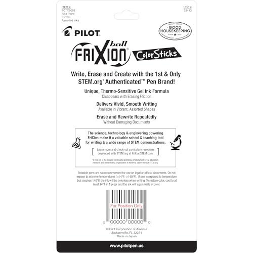 PILOT, FriXion ColorSticks Erasable Gel Ink Pens, Fine Point 0.7 mm, Pack of 10, Kelly Green, Blue, Purple, Magenta & Salmon Pink - size: 1 Count (Pack of 2)