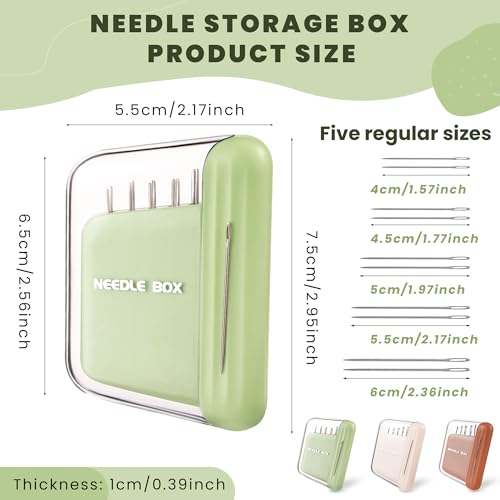 HUISUYTON 3PCS Portable Travel Magnetic Sewing Needles Case,30PCS Needles - color: Green+beige+brown