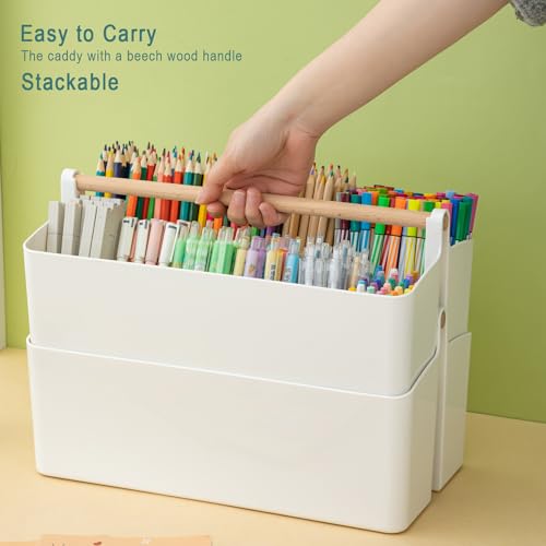 Vidifor Art Supply Organizers Caddy with Handle, Desk, Makeup Caddy and Tote (White+Pink, Large) - color: White+Pink