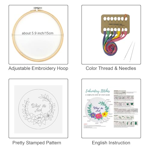 Louise Maelys Funny Floral Quote Embroidery Kit for Beginners DIY Craft - color: funny flower 2