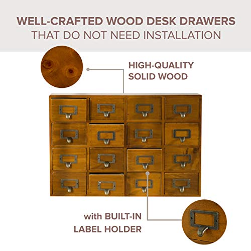 Card Catalog Desk Drawer Organizer - Wooden Storage Box with 16 Drawers - Home Office Desk Organizer Curio Cabinet - Rustic Drawers Dressers for Countertop- Apothecary Cabinet Tea Coffee Pod Storage - size: 16 Drawer