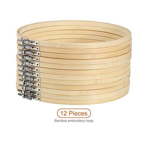 PATIKIL 12 Pieces 9 Inch Embroidery Hoops Round Adjustable Bamboo Circle Cross Stitch Hoop Ring Bulk for Embroidery Art Craft Handy Sewing Decoration - size: 9 Inch