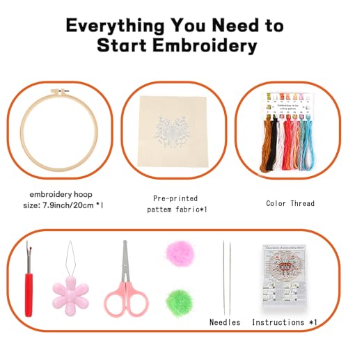 Beginner Butterfly Embroidery Kit for Adults, Pre-Printed with Video - color: Butterfly
