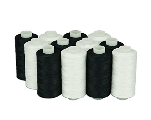 Simthread 6 White 6 Black 100% Cotton Sewing Thread 50s/3 for Quilting etc - 550 Yards Each - color: 6 White 6 Black
