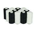 Simthread 6 White 6 Black 100% Cotton Sewing Thread 50s/3 for Quilting etc - 550 Yards Each - color: 6 White 6 Black
