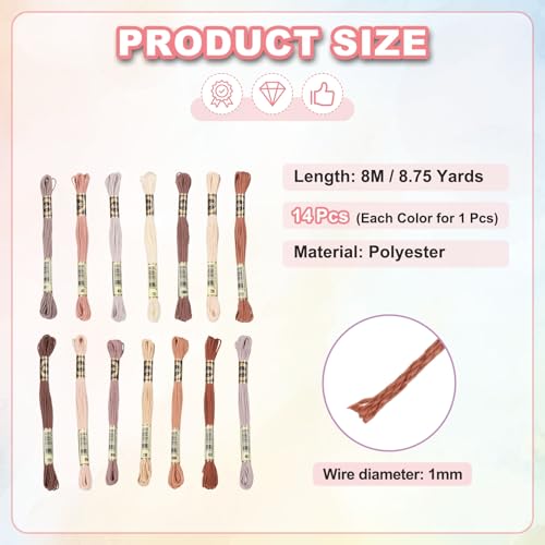 PATIKIL 14 Skeins Embroidery Floss Polyester Multicolored Beige Brown - color: Multicolored Beige Brown