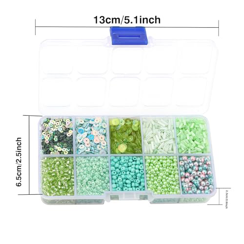 10 Color Small Assorted Glass Seed Beads, Loose Sequins(Green) - color: Green