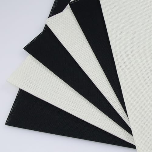 KCS 4/6 pc of 12" x 18"(30cmx45cm) 18CT Counted Cotton Aida Cloth Cross Stitch Fabric (6 pc, Antique White+Black) - color: Antique White+black, size: 6 pc