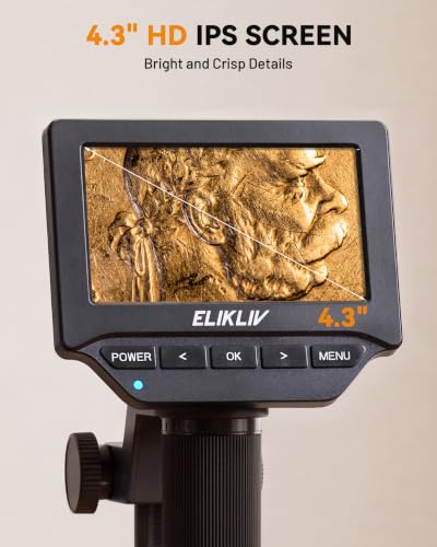 Elikliv Microscope, 4.3‘’ Digital Coin Magnifier with Lights for Adults - color: Grey