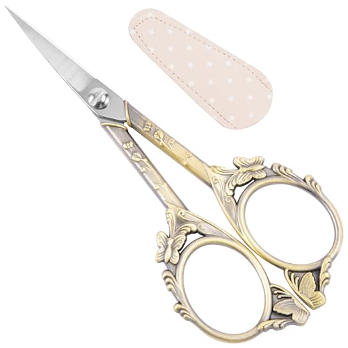 Crochet Scissors with Cover – Antique Bronze Vintage Small Embroidery Scissors, Sharp Craft Scissors for Yarn Thread Sewing Needlework, Cute Butterfly Design Gift for Crocheter Quilter, 4.6 Inch - color: Brown