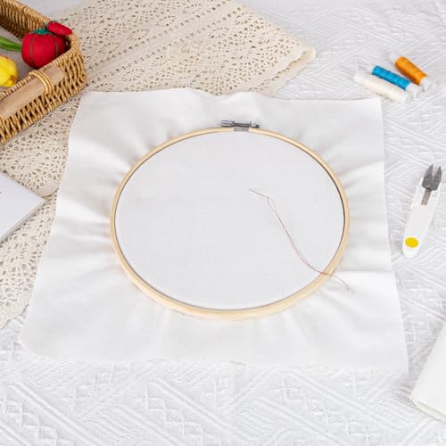 8 PCS 13.8 × 13.8 Inch Linen Embroidery Fabric, Bright White - size: 13.8 × 13.8 Inch