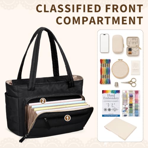 YARWO Puffy Embroidery Project Bag, Quilted Needlepoint Kit Storage Case