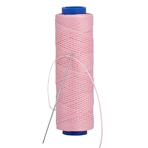 Waxed Thread, Strong Thread for Leather, Upholstery, Shoe, Bag, incl. Needle (Colour: Baby Pink) - color: Baby Pink
