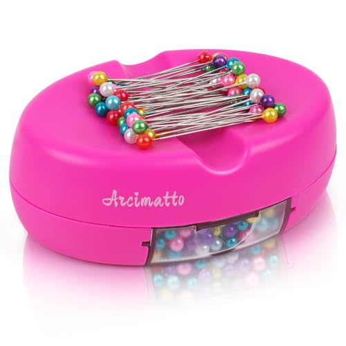 Arcimatto Magnetic Pin Holder, Strong Magnet Pincushion with Drawer, Pin Cushion with 100 Pcs Ball Head Straight Pins for Sewing, Needle Cushions Bobby Pin Holder Paper Clip Organizer for Quilting - color: Rose Red