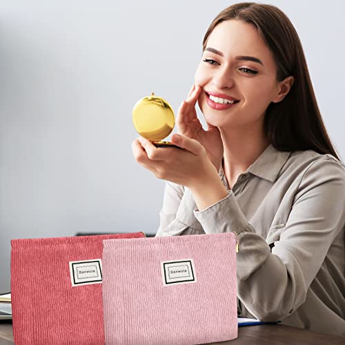 Sanwuta 4 Pack Velvet Corduroy Makeup Bag Zipper Pouch,Red Series,Plaid - color: Red Series