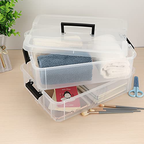 BTSKY 2 Layer Stack & Carry Box, Plastic Storage Container Box with Lid - color: Black