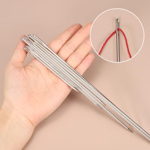 HARFINGTON 4pcs Upholstery Needles 3mm Diameter 250mm (9.84") Extra Long Large Eye Stitching Sewing Straight Hand Needles Stainless Steel for Leather Tapestry Embroidery Tufting Webbing - size: 250mm
