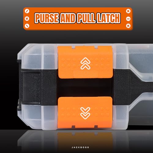 Jack Boss Tool Box with Transparent Lid, Double Side 34-Compartments Organizer Box with Removable Dividers for Hardware, Screws, Bolts, Nails, Beads, Jewelry and Fishing Accessories, Orange, 4 Pack - color: Orange, size: 4 PACK