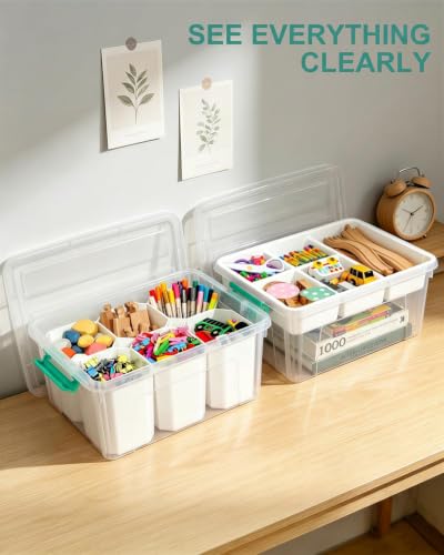 NUMIFUN 17QT Clear Storage Bins with Lids & Dividers for Crafts - color: Clear Green