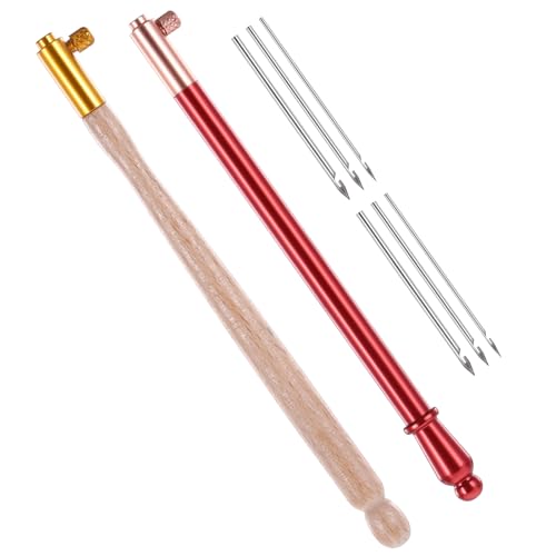 2 PCS Tambour Embroidery Kit, Tambour Hook with 6 Needles, Stainless Steel Bead Embroidery Kit for Sequin Beading DIY Sewing
