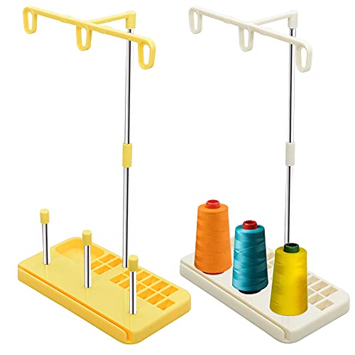 Vuzvuv 2 Pack Thread Holders, Embroidery & Sewing Machine Organizer, 3 Spool Thread Rack, Suitable for Beginners & Adults, White-Yellow - color: White-Yellow