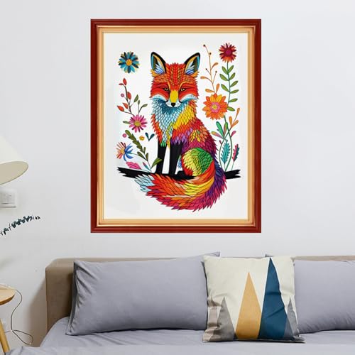 Redxing Stamped Cross Stitch Kits - Beach Night Landscape Counted Cross Stitch Kits for Beginners Adults Needlepoint Cross-Stitch Patterns-Fox Flower 16x20 inchs - color: ArtsKit10