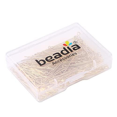 BEADIA 14K Gold Plated Open Eye Pins Non Tarnish 25mm 200pcs for Jewelry Making Findings - color: Open Eye Pins 14k Gold, size: 25x0.7mm