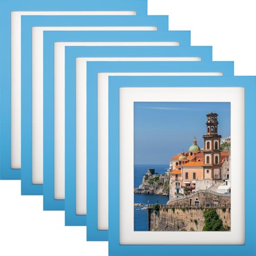 WUTL 8x10 Picture Frames Solid Wood 6x8 Photo Frame with Mat Blue 6 Pack - color: Blue, size: 8x10