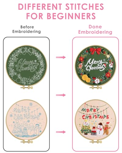 TINDTOP Christmas Embroidery Kit for Adult, Embroidery Kit for Beginners - color: Christmas 2 Pack