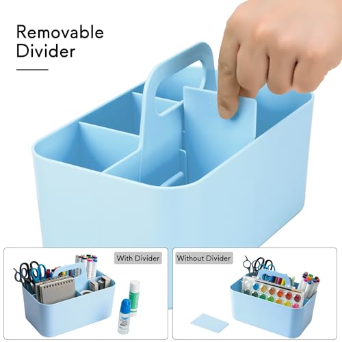 Tiawudi Multipurpose Caddy Organizer, Plastic Caddy with Handle, Stackable Desk Organizer for Stationery, Marker and Pencil, Office Supplies Organizer, Dorm Caddy - color: Light Blue, size: Rectangle