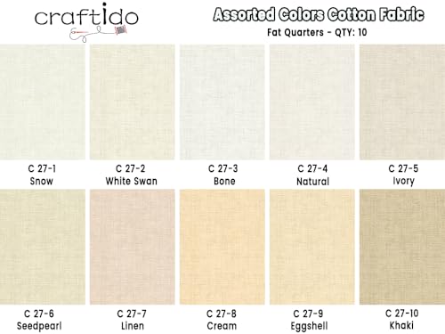 Craftido - 11 Options Solids with Tweed Tonals - Assorted Color Cotton Quilting Fabric Bundles 10pcs Fat Quarters 18"x21" - Medium Weight 5.2oz - for Quilting, Sewing and Crafts - Not Quite White - color: Not Quite White
