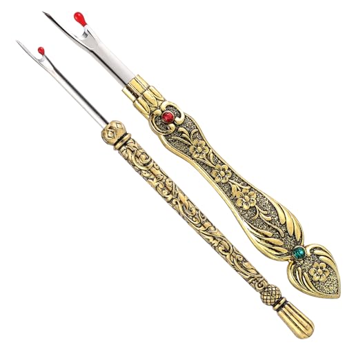 2Pcs Metal Seam Ripper Set, European Vintage Carved Handle Stitch Ripper, Sharp Seam Ripper Tool for Sewing with Storage Cases, Durable and Handy Crafting Removing Threads Tools - color: D