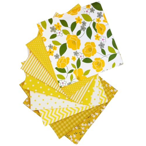8 pcs/lot Fabric Bundles Top Cotton 19.69" x 19.69" (50cm x 50cm) Quilt, Pre-Cut Squares Sheets for Patchwork Sewing Quilting Crafting, Yellow Floral. - color: M-9