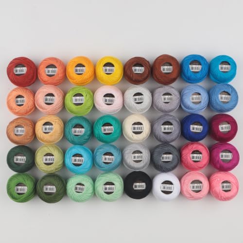 Double Mercerized Egyptian Long Staple Cotton Pearl Thread Size 8 40 Balls/Set 87 Yards per Ball Rainbow Color Embroidery Thread for Hand Embroidery, Sashiko, Crochet Knitting (40 Colors-2) - color: 40 Colors-2