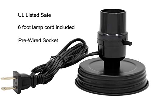 Creative Hobbies DIY Mason Jar Lamp Making Kit - Black Color Lid & Socket Great for Lamp Conversion, Fits Wide Mouth Canning, Fruit, Mason Jars, Pre-Wired and Easy to Use