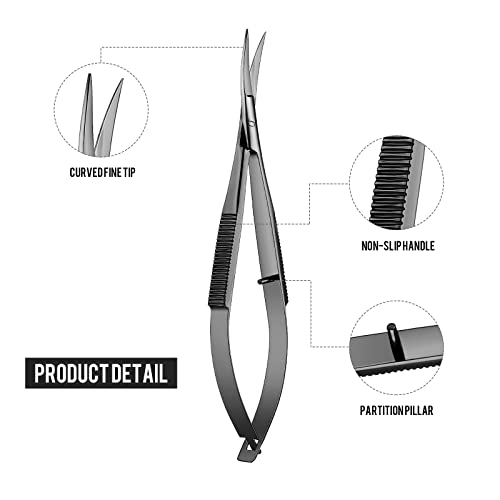 Hicarer 1 Pcs 4.7" Curved Eyebrow Embroidery Sewing Scissors, Black - color: Black
